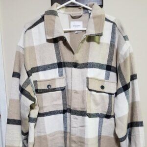 Jack Jones Shacket Overshirt XXL Plaid Jacket Sweater Tan Ivory Casual Leisure